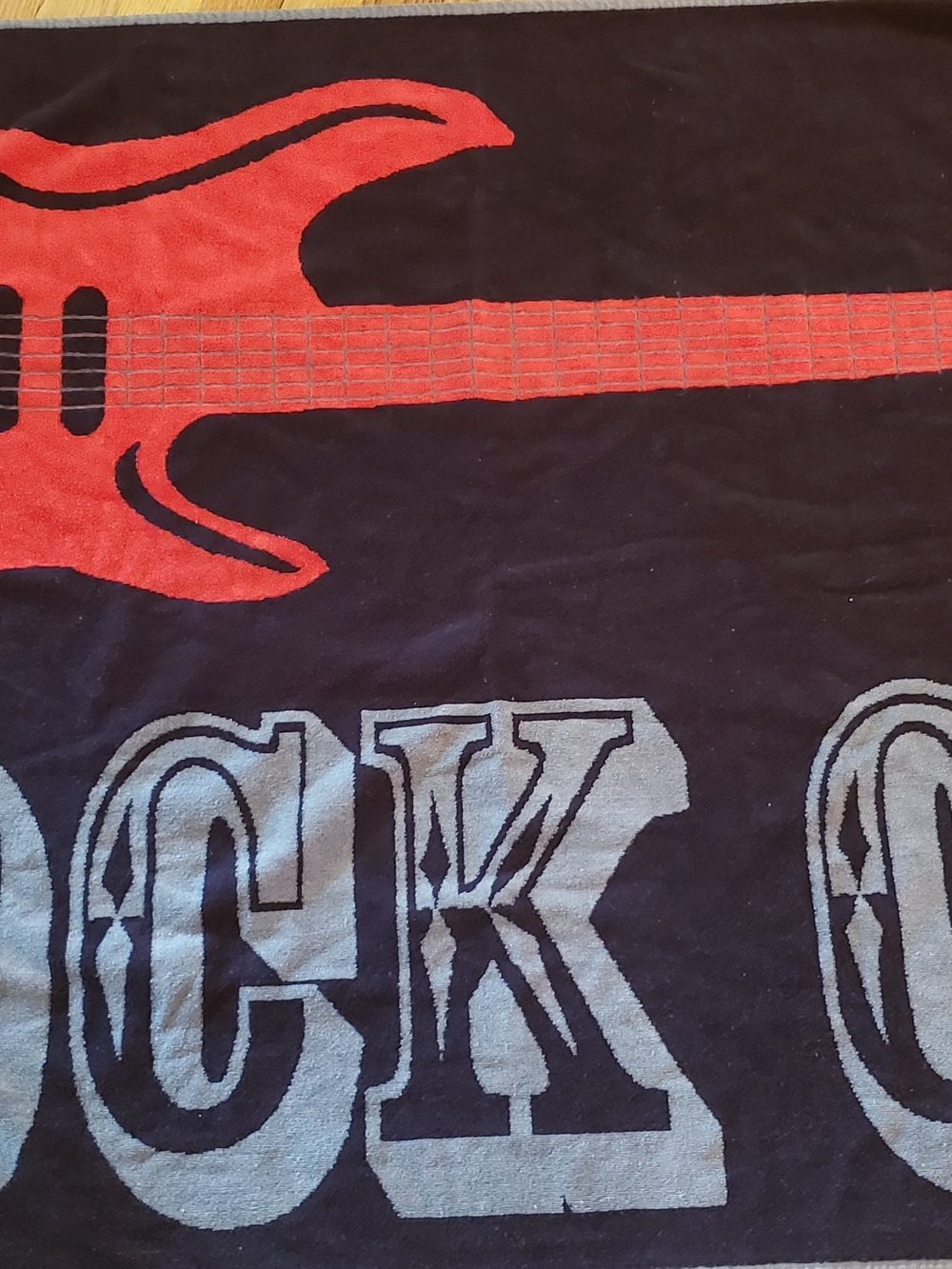 Red And Black 60x30 Egyptian Cotton Beach Towel With ROCK ON / GUITAR